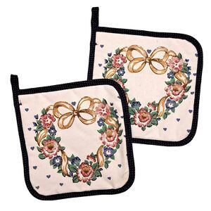 Vintage Skilcraft Pot Holders Set Of 2 Floral Blue White Hot Holder